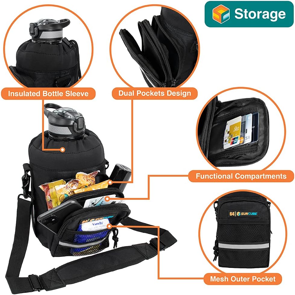 SUN CUBE Soporte para botella de agua con correa, bolsa aislada para botella de agua para caminar, bolso cruzado de transporte para botellas, bolsa