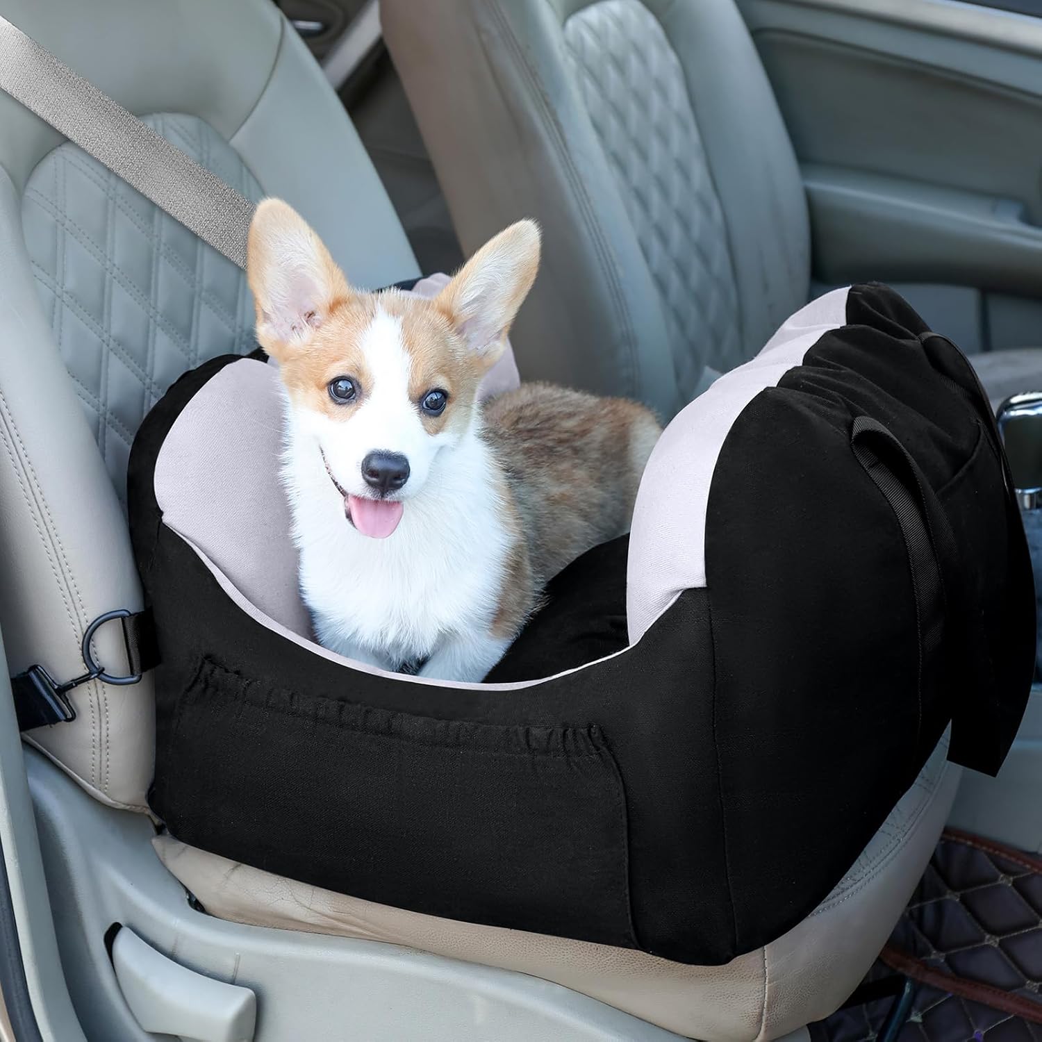 Cathpetic Asiento de coche para perro, asiento impermeable para perro, asiento elevador para perro con bolsillos de almacenamiento, correa de
