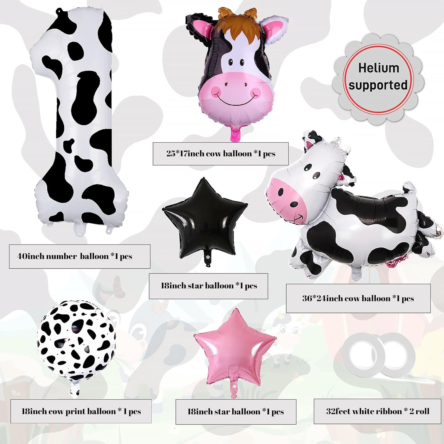 Holy Cow Im One – Decoraciones de cumpleaños de 40 pulgadas, globos de papel de aluminio con el número 1, globos con estampado de vaca, pancarta