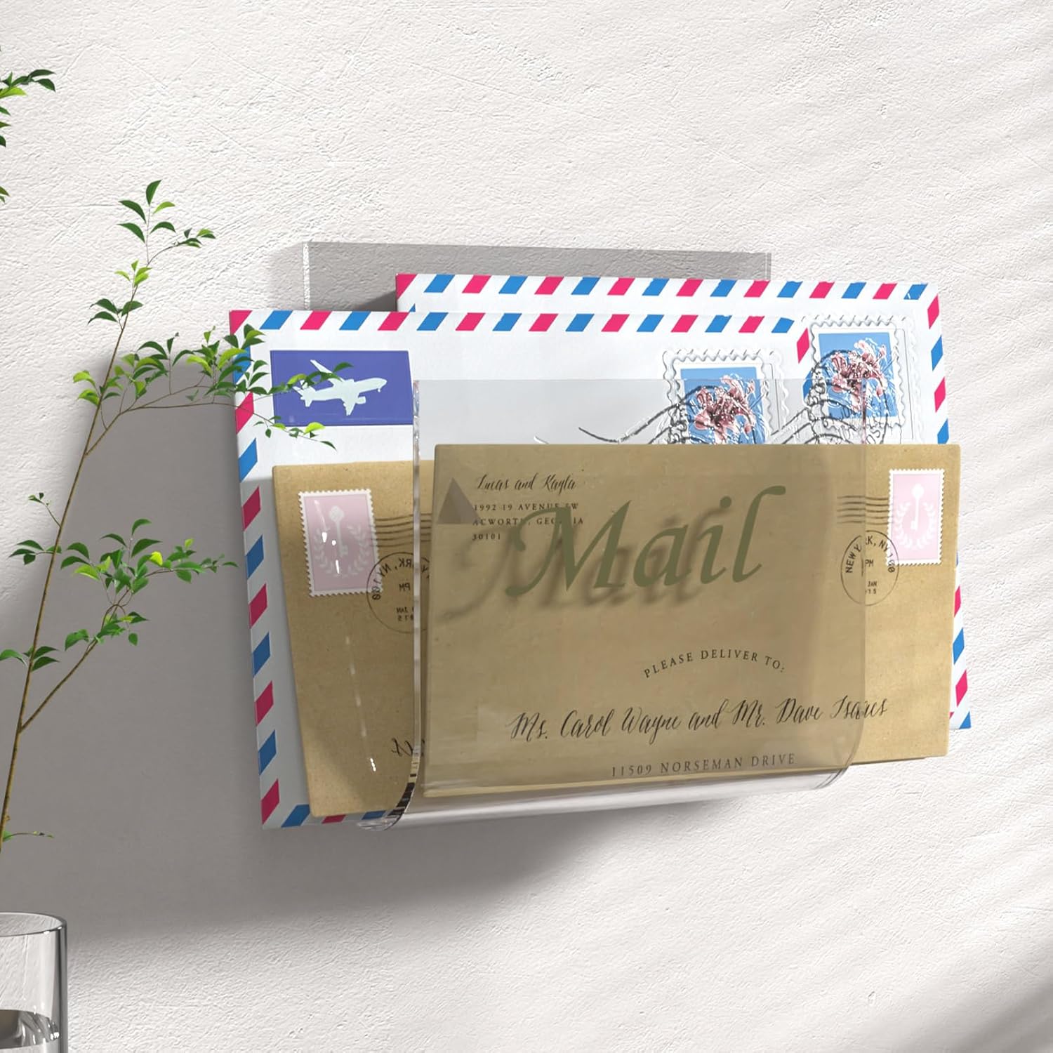Acrylic Mail Holder for Wall Clear Hanging 6.6×2.2 Inch Mail Organizer Wall Mounted File Holder