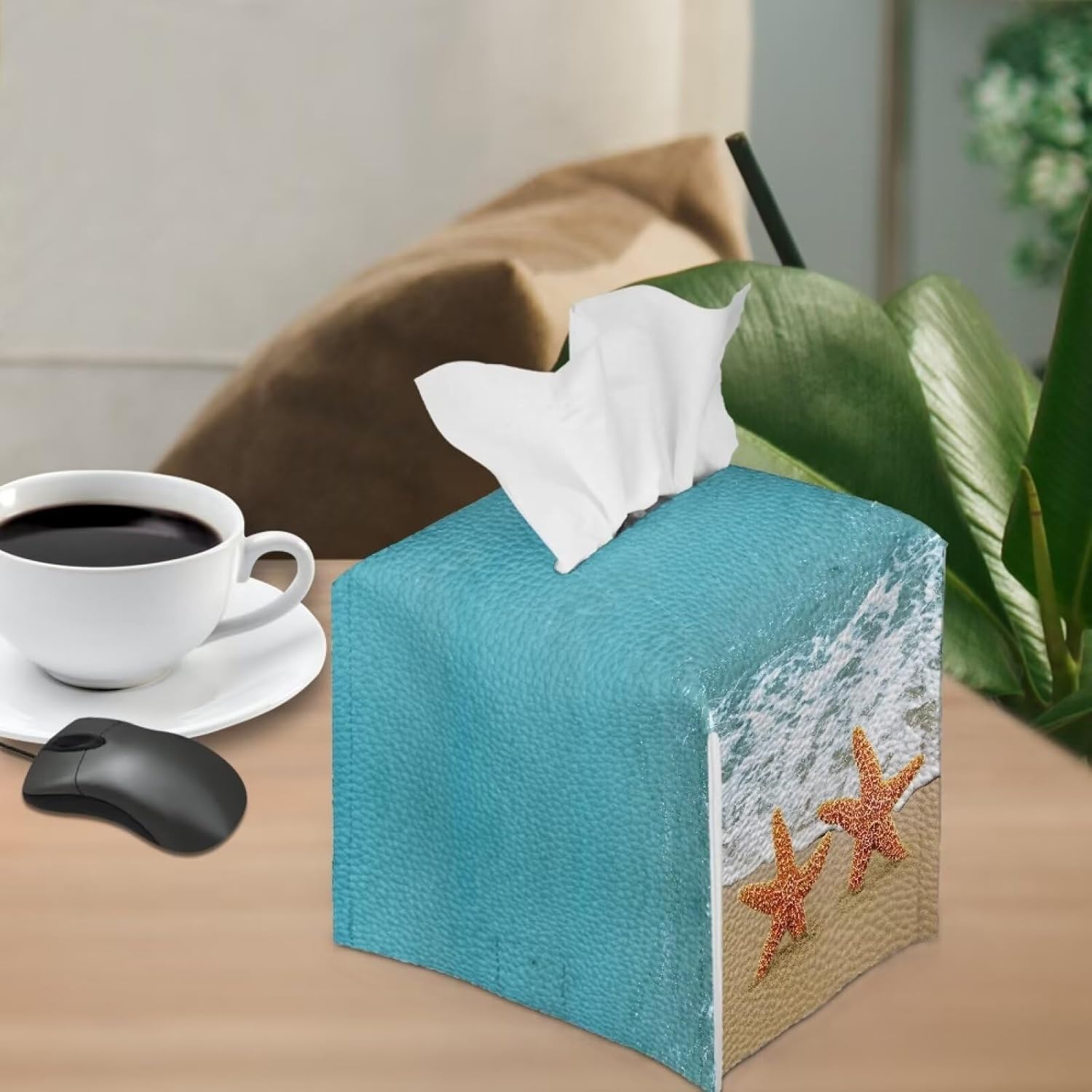 Funda decorativa para caja de pañuelos de playa con estrellas de mar, accesorios de baño, fundas de caja de pañuelos de papel de granja, organizador