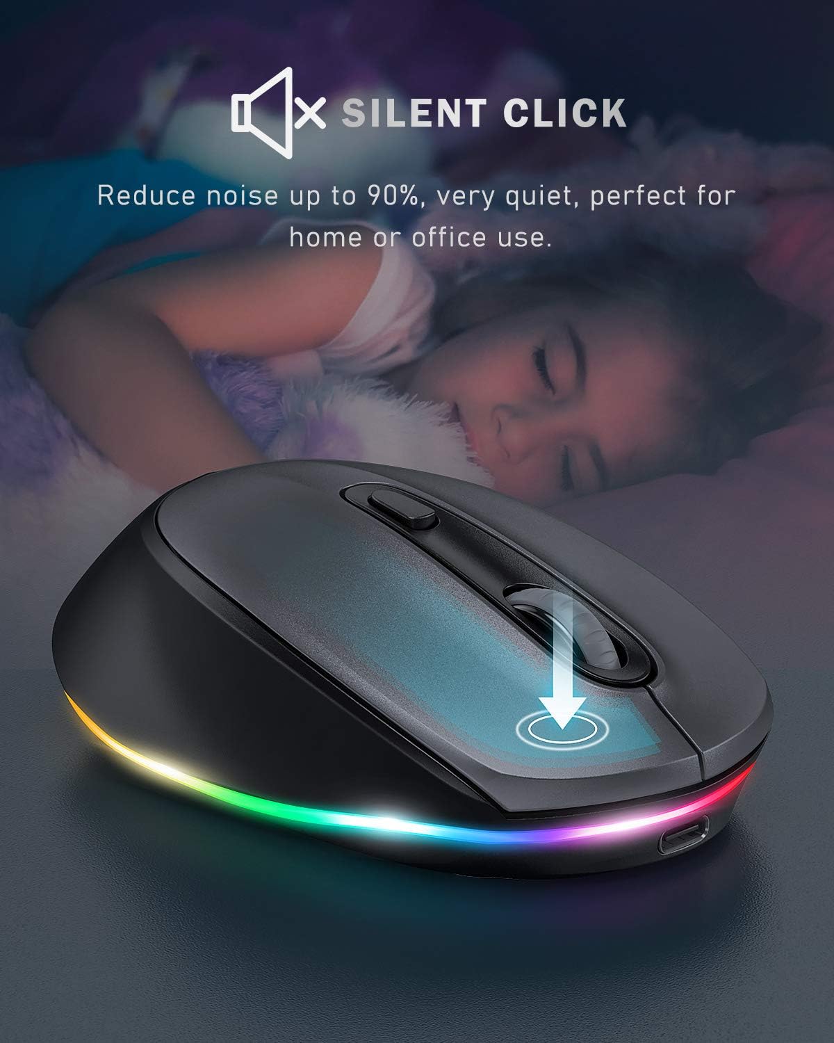 seenda Mouse Bluetooth – Ratón inalámbrico ultra silencioso, recargable e iluminado (Bluetooth 3.05.0+USB) para computadora, laptop, laptop,