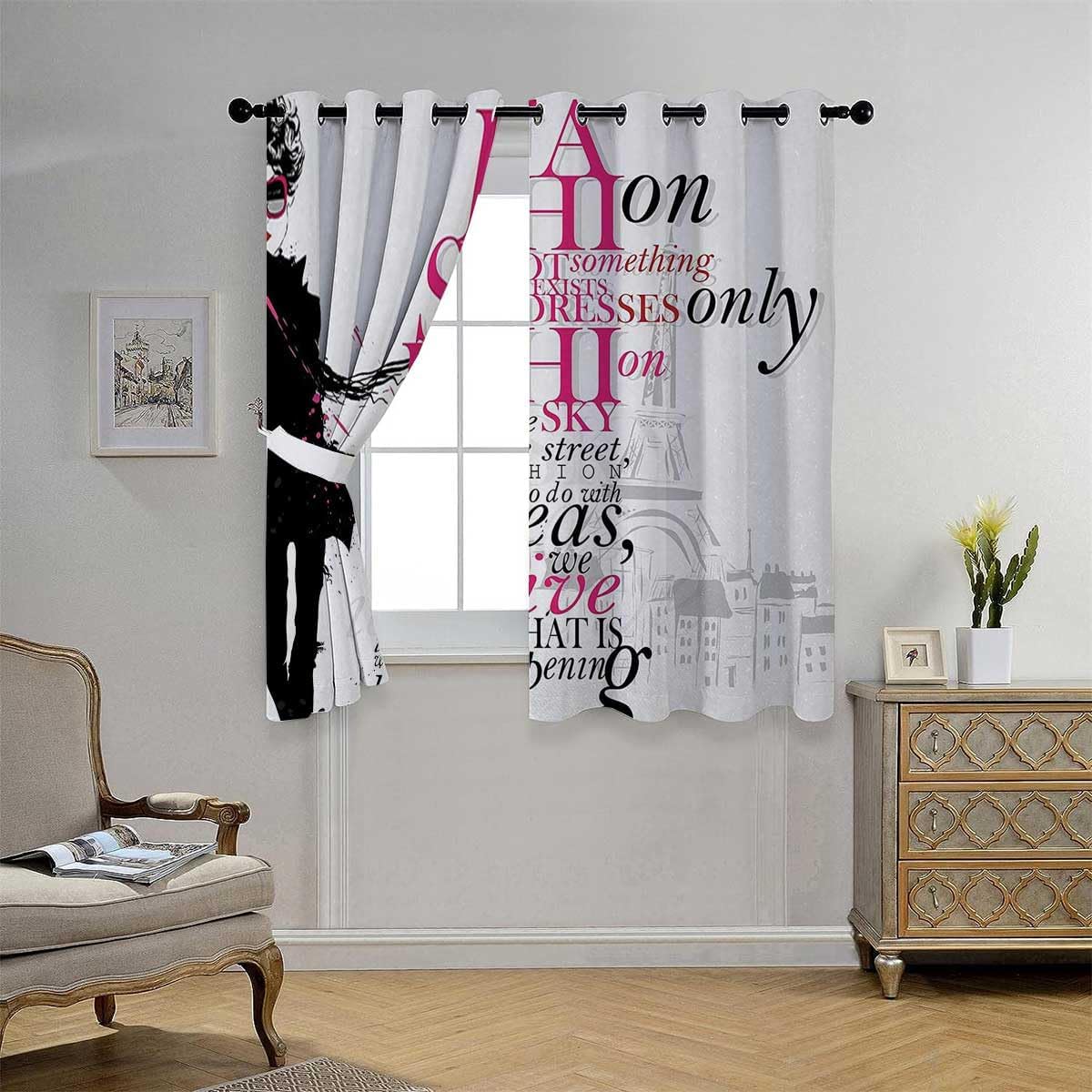 YANFENQI Cortinas para Habitacion Eiffel Tower Grommet Short Door Dividers for Rooms Drapes 55Inch Width by 45Inch Length,2 Panels