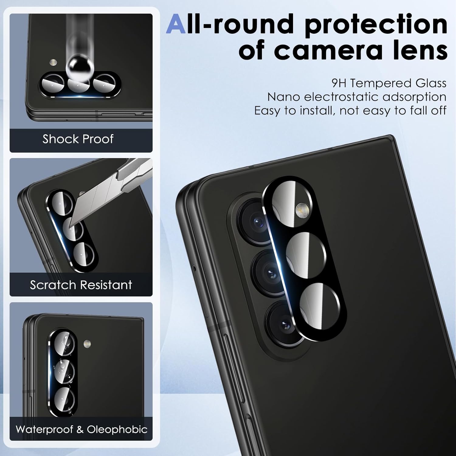 Paquete de 6 protectores de pantalla para Samsung Galaxy Z Fold 5, protector de pantalla frontal de vidrio templado + protector de pantalla interior