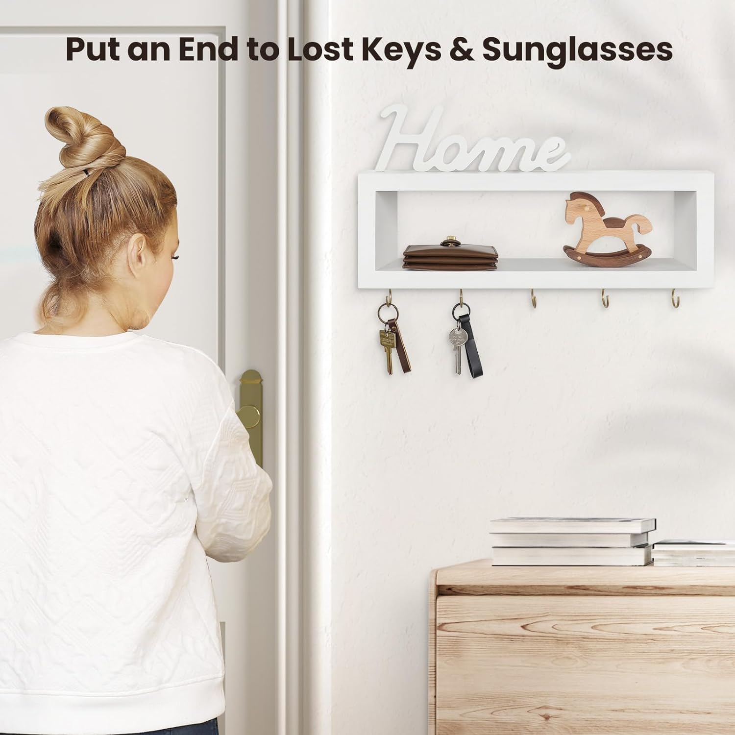 Estante de pared con ganchos  Soporte decorativo para llaves y cartera para pared para gafas de sol, correas, bufandas y cordones  15.7 x 5.1 x 2.9