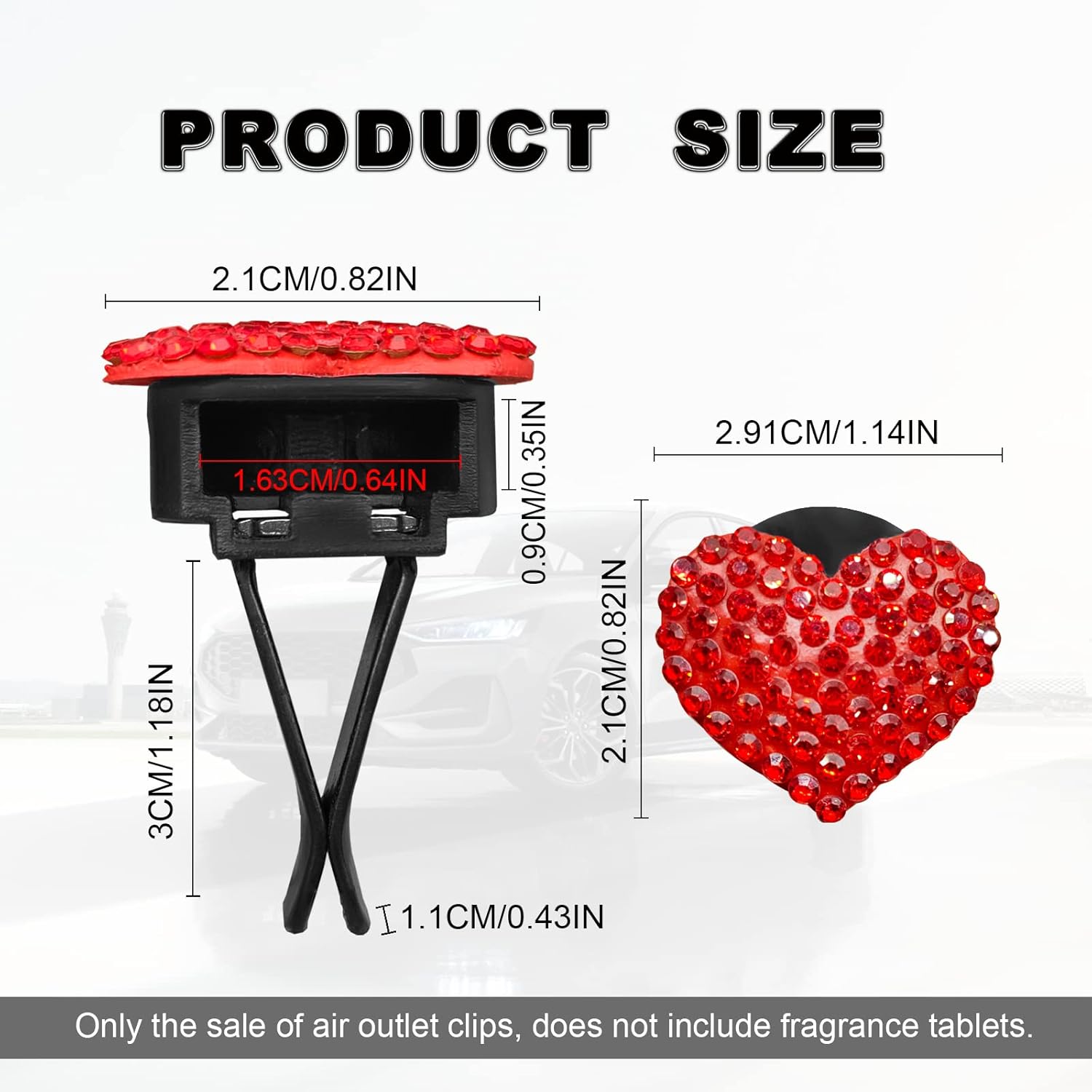 2 piezas de dijes de corazón de cristal brillantes para ventilación de automóvil, accesorios universales para decoración interior del automóvil