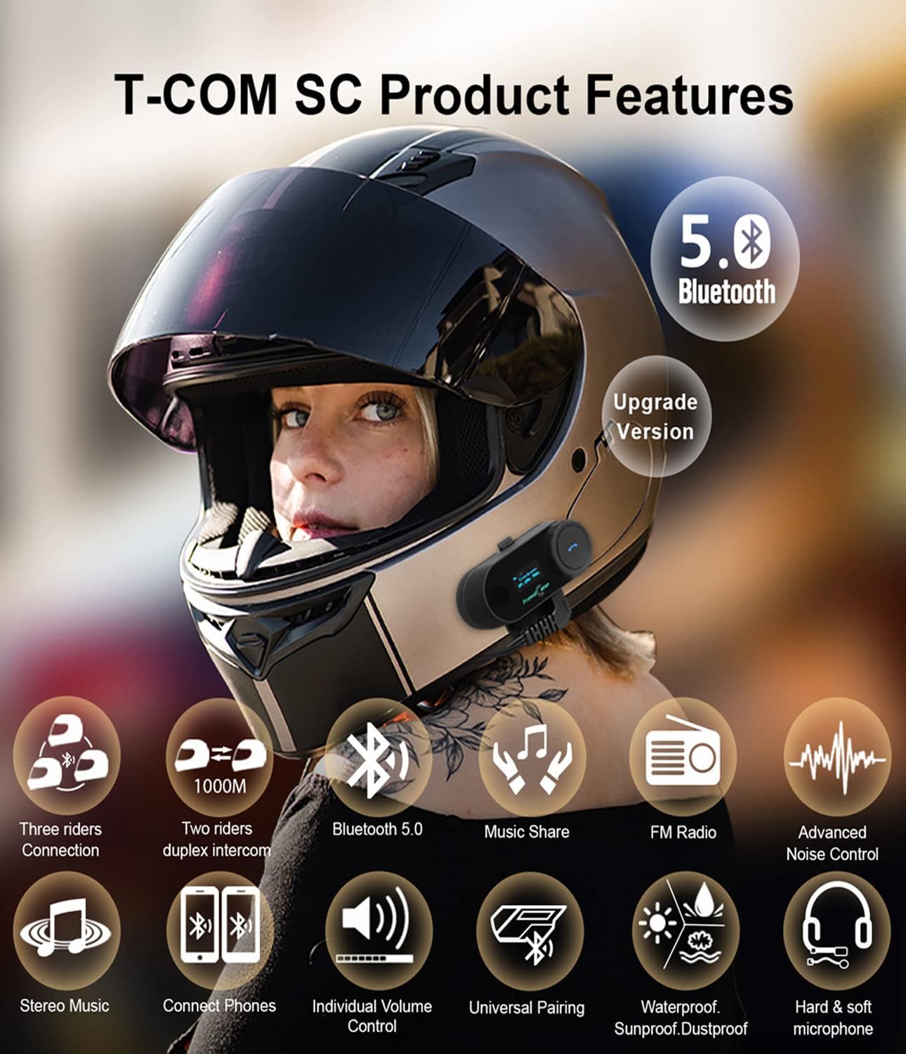 FreedConn – Sistema de comunicación para casco de motocicleta, intercomunicador Bluetooth TCOM-SC, 2 unidades, kit de comunicación de 2 vías