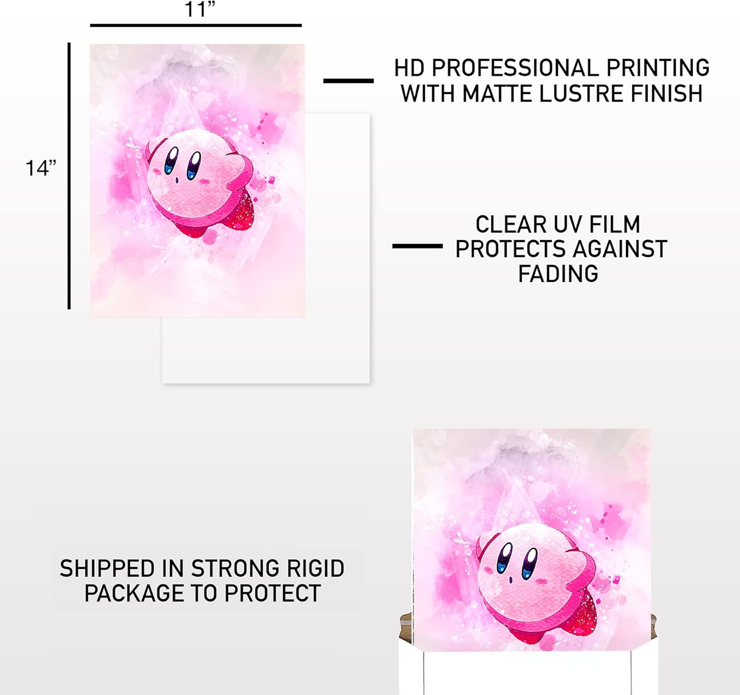 Kirby – Póster de pared con diseño de acuarela Kirby, póster de Super Smash Bros Kirbys Dreamland, mercancía de Kirby para paredes o dormitorio,
