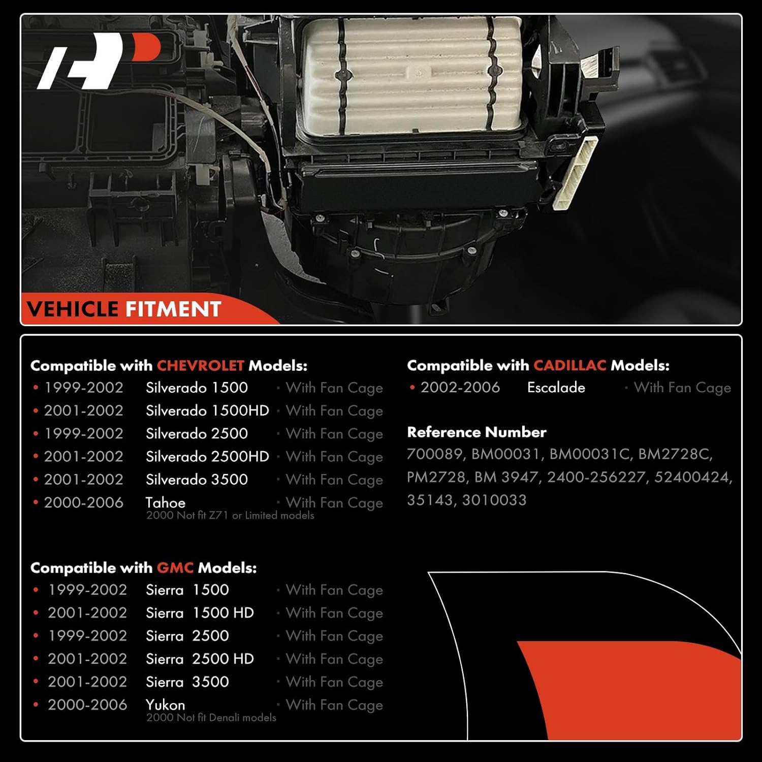 A-Premium Motor de ventilador de calefactor HVAC AC con jaula de ventilador de repuesto para vehículos Chevy, GMC, Cadillac – Silverado 1500, Sierra