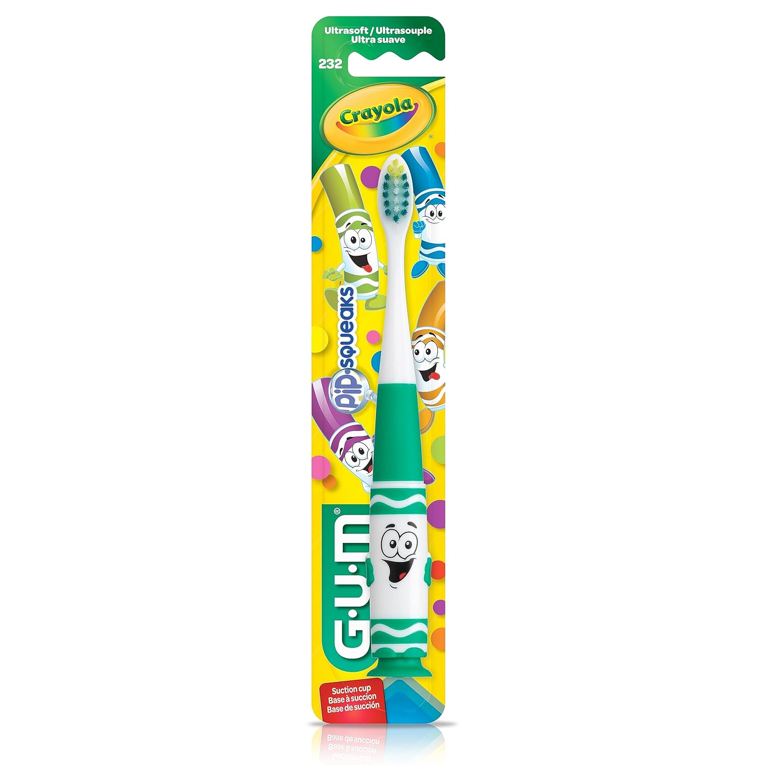 GUM Crayola Pip-Squeaks – Cepillo de dientes para niños pequeños, cerdas ultra suaves y estrechas, cabeza cónica para eliminar suavemente la placa