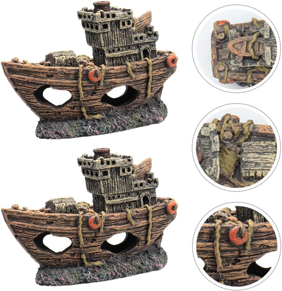 Artesanía de resina 1 pieza de mini barco pirata simulado para naufragio, cueva de peces, decoración de peces, cueva, naufragio, ocultación,