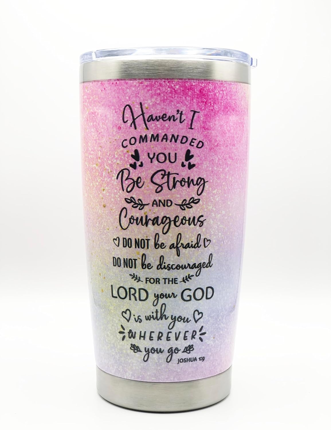 Vaso cristiano de regalo para mujer, 20 onzas, acero inoxidable, Joshua 19, Strong Courageous