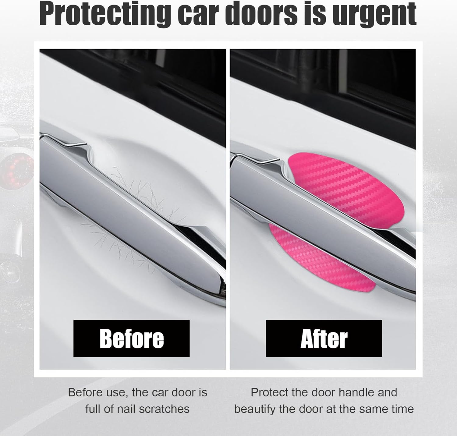 4 calcomanías para manija de puerta de automóvil, películas protectoras de fibra de carbono para manija lateral de puerta de automóvil, protector