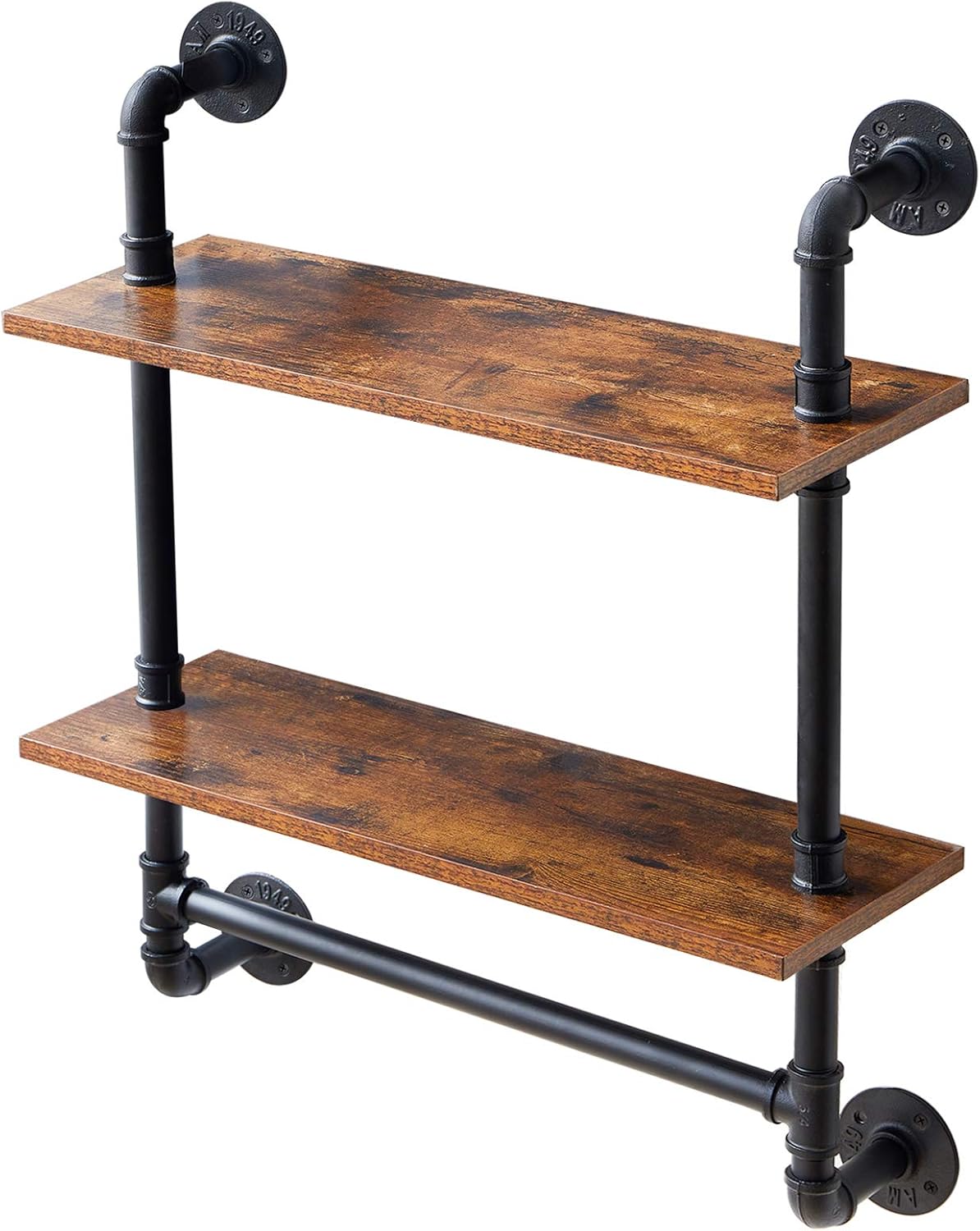 YMYNY Soporte de estante de tubo industrial, 2 niveles retro montado en la pared estante flotante, estantería de almacenamiento de bricolaje con