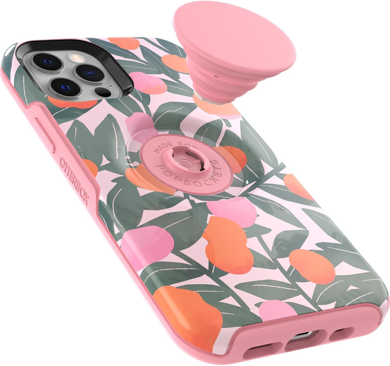 OtterBox + Pop Symmetry Series – Funda para iPhone 12 y iPhone 12 Pro (solamente) – Embalaje no minorista – Stay Peachy (gráfico rosa)