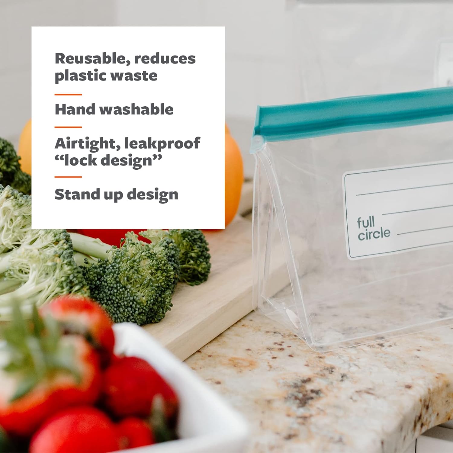 Full Circle Ziptuck – Bolsa de almacenamiento grande reutilizable para productos, segura para alimentos, bolsa de almacenamiento de alimentos sin