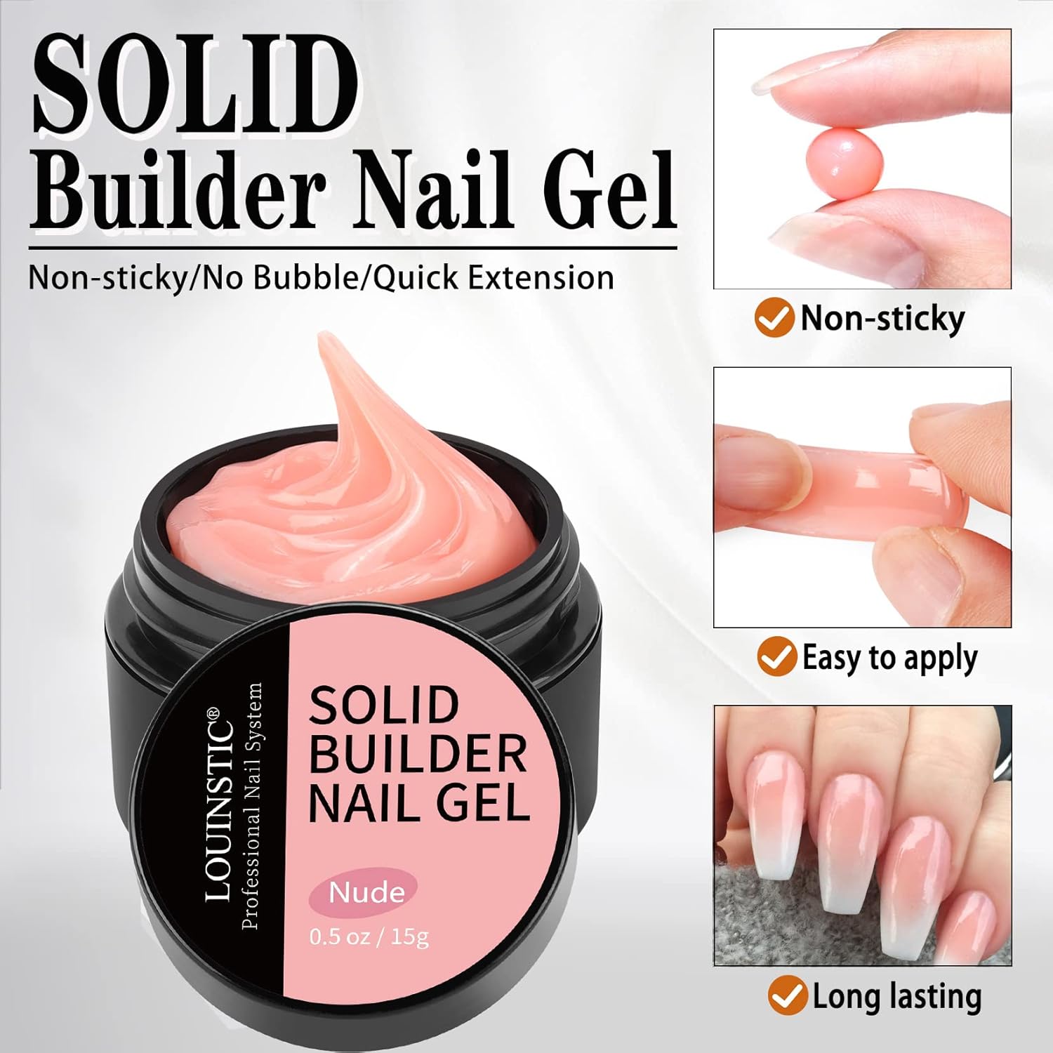LOUINSTIC Kit de gel duro para uñas  Gel duro sólido antiadherente para uñas UVLED, kit de gel de extensión de uñas para tallado de uñas 3D,
