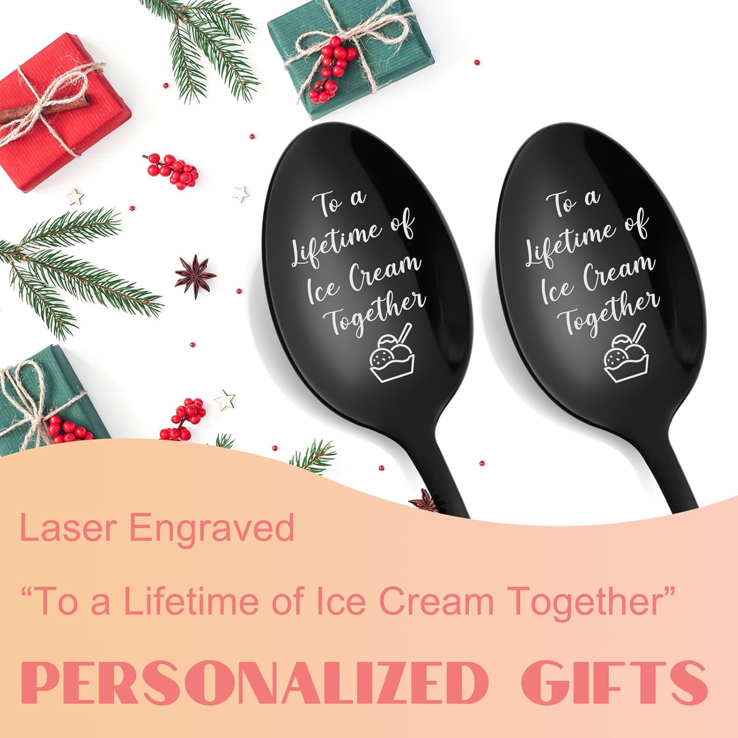Regalos de aniversario de boda para parejas, regalos para parejas, cuchara de helado personalizada, cumpleaños, Navidad, día de San Valentín,
