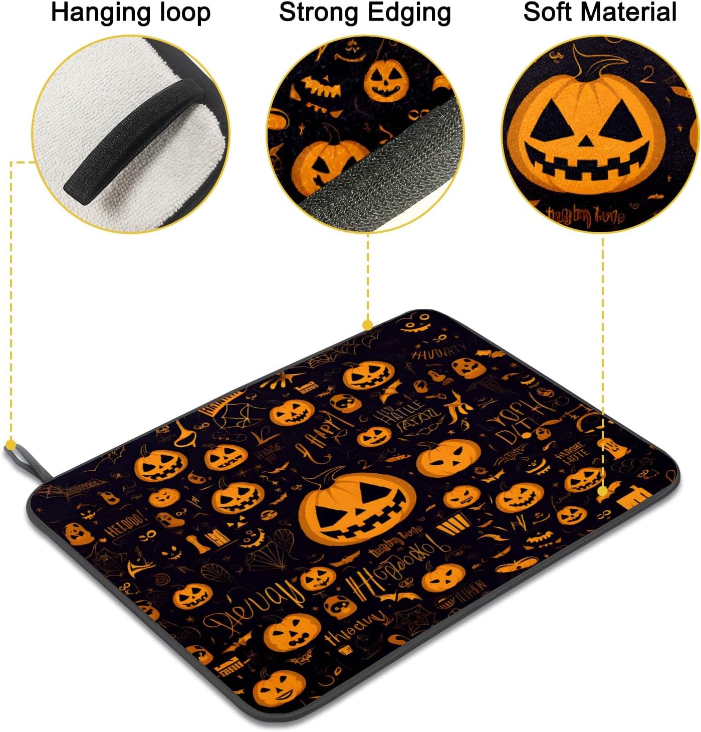 Alfombrillas de secado de platos de calabaza gótica feliz para encimera de cocina, 24 x 18 pulgadas, decoración gótica, almohadilla de secado de