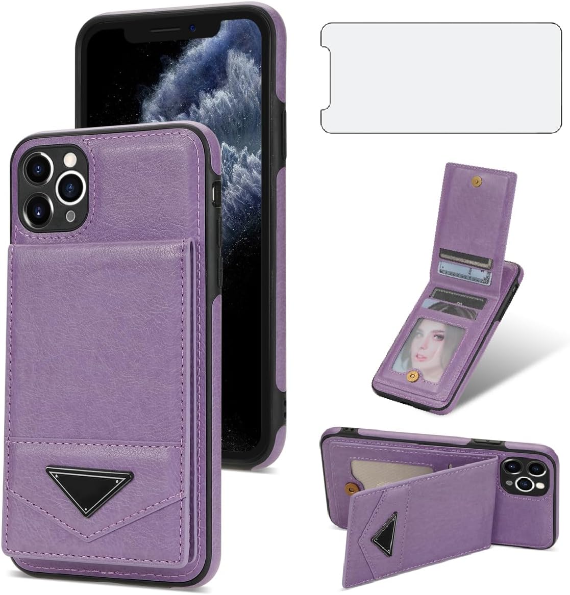 Asuwish Funda de teléfono para iPhone 11 Pro 5.8 Funda tipo cartera con protector de pantalla de vidrio templado RFID delgado soporte para tarjeta