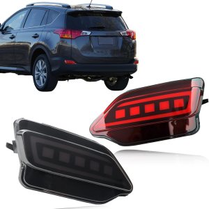 GEEGEETOP Lente roja LED reflector trasero parachoques luz antiniebla compatible con Toyota Rav4 2013-15 funciona como luz intermitente de freno GEEGEETOP Lente roja LED reflector trasero parachoques luz antiniebla compatible con Toyota Rav4 2013-15 funciona como luz intermitente de freno
