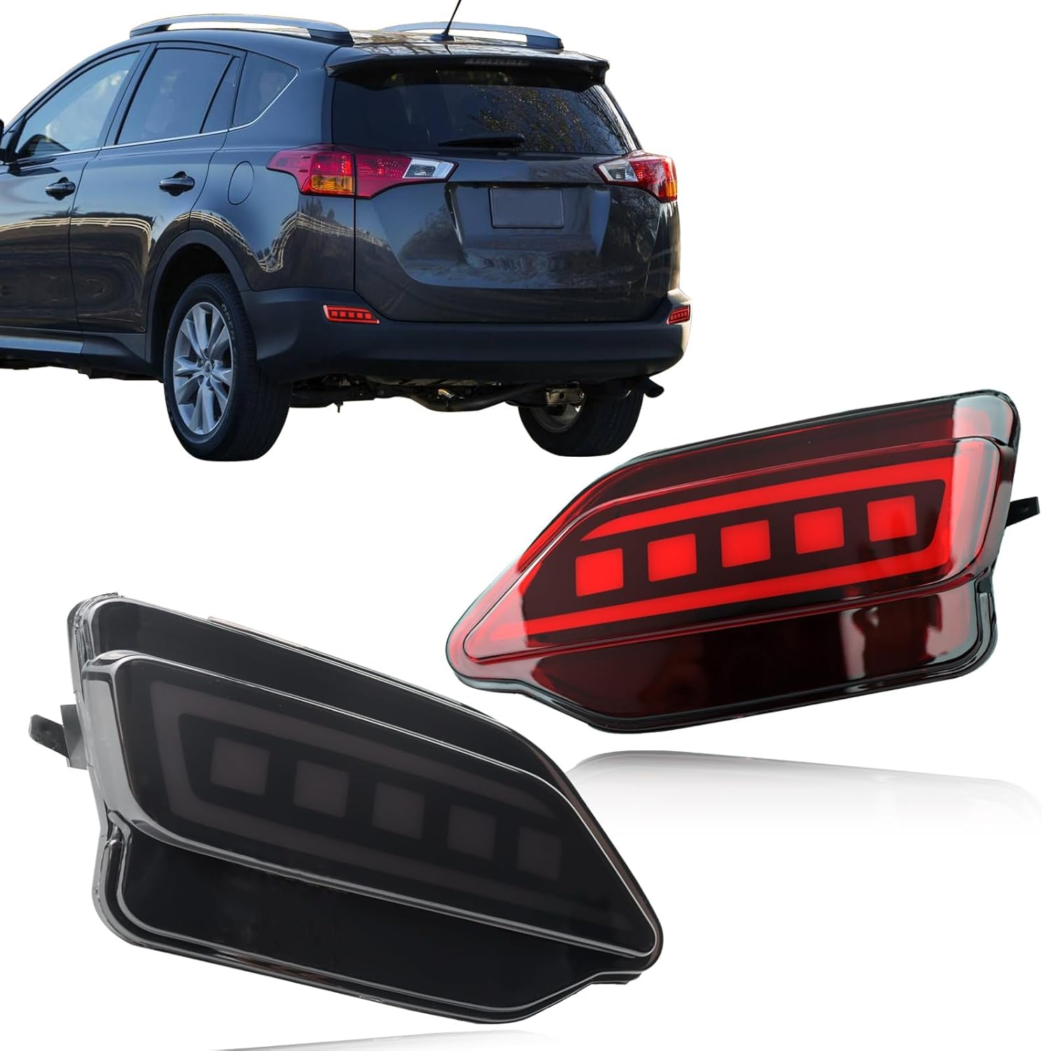 GEEGEETOP Lente roja LED reflector trasero parachoques luz antiniebla compatible con Toyota Rav4 2013-15 funciona como luz intermitente de freno