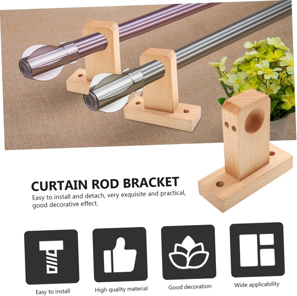 DOITOOL Soporte de cortina de cocina, soporte de cortina de madera pesada, soportes de barra de soporte para ventana, ganchos de pared para