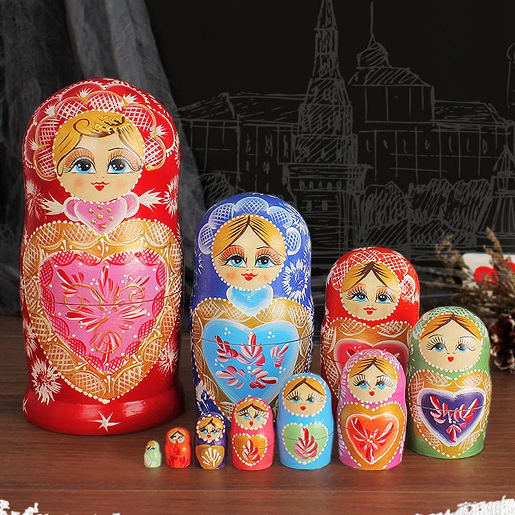 ECVYGJ Nesting Rolls 10pcs Russian Russian Nidification Dolls, Russian Wood Matryoshka Hand Toys for Children Christmas Home Home Decoration Wishing