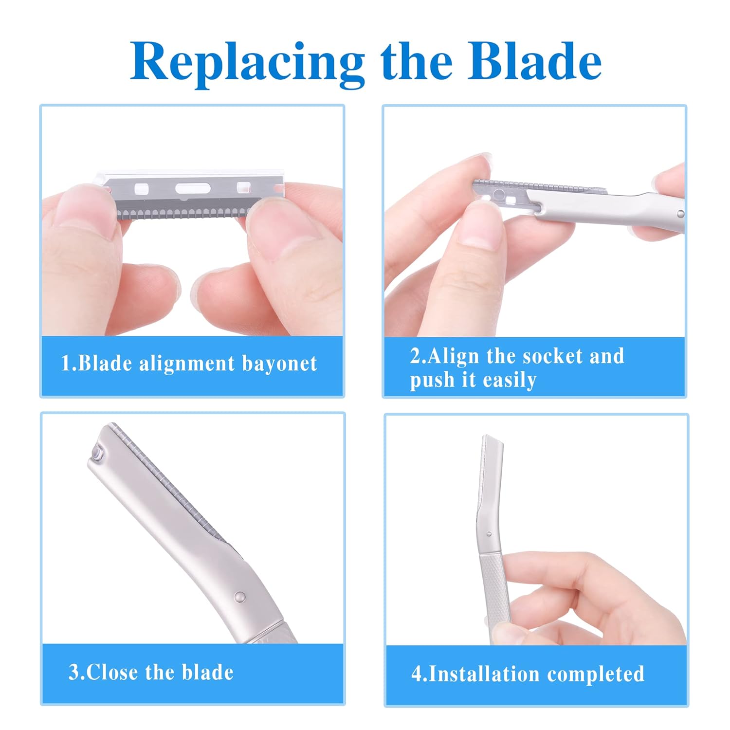 Maquinilla de afeitar de metal para cejas con cuchillas de repuesto, herramienta de dermaplaning para pieles sensibles, afeitadora de seguridad para