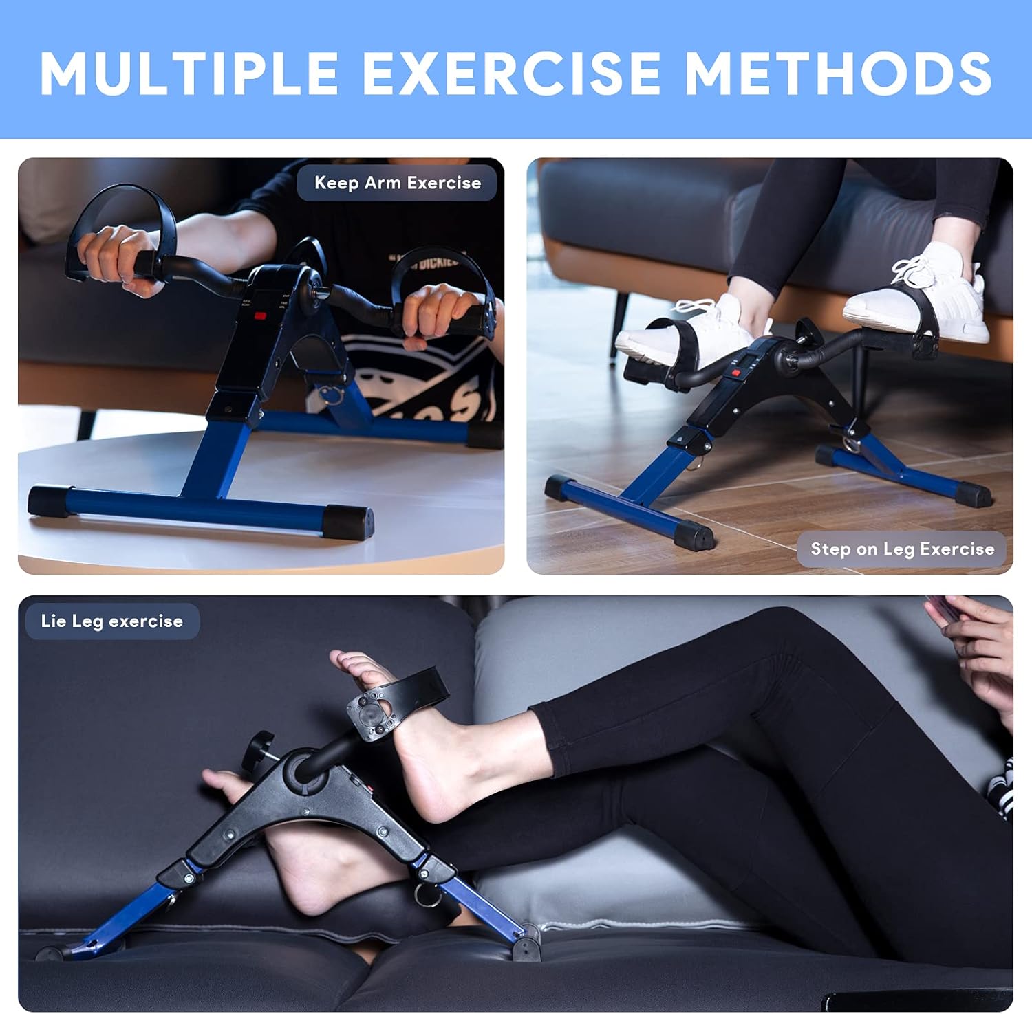 Ejercitador de pedal plegable  Mini bicicleta estática debajo del escritorio, pedal de bicicleta con pantalla LCD para entrenamiento de brazos y