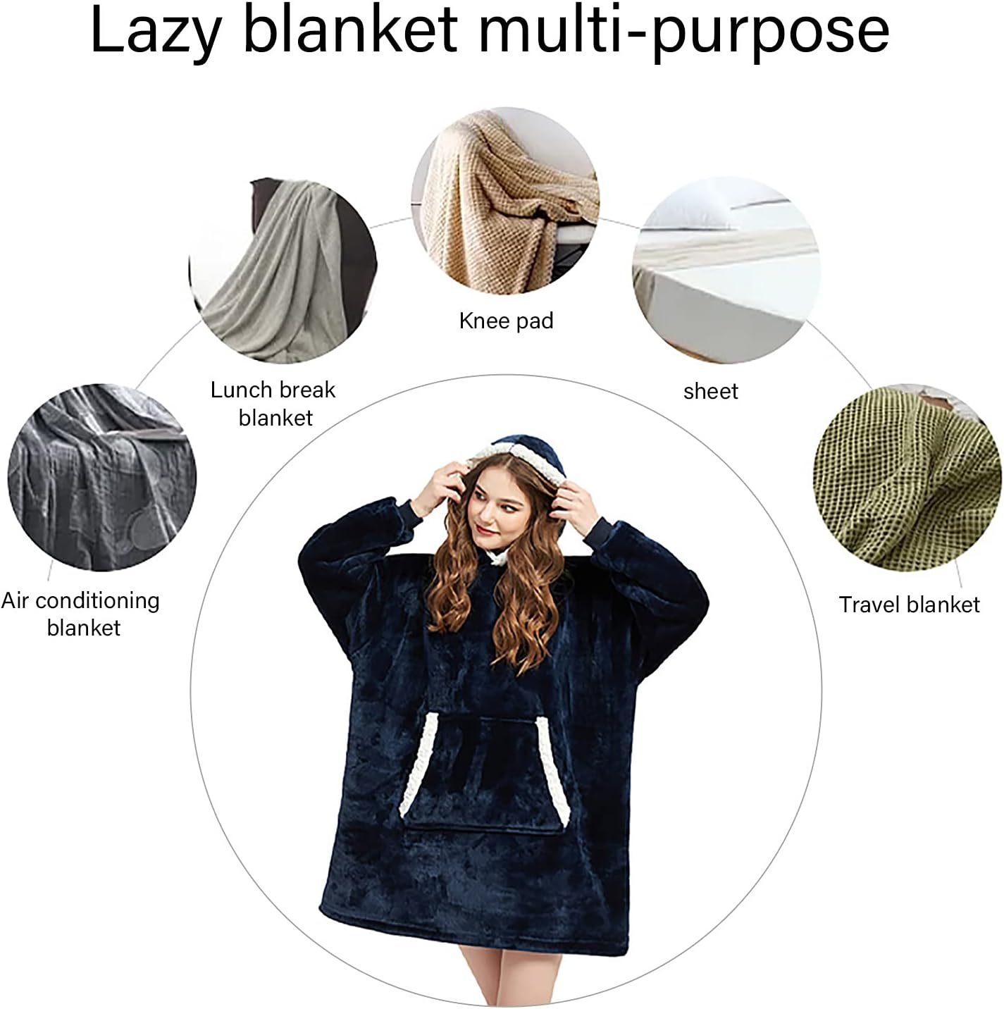 Sudadera con capucha para mujeres y hombres, cálida sudadera con capucha de franela en blanco cómoda manta de felpa con capucha, talla única