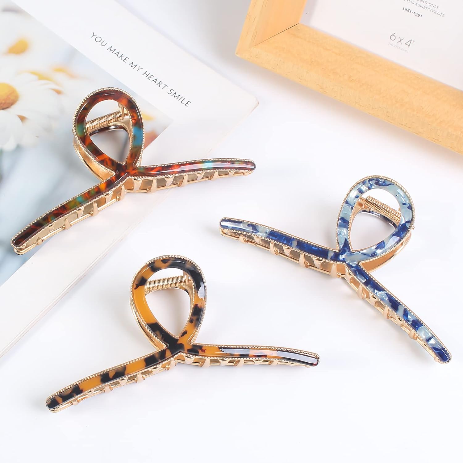 Mistofu Accesorios para el cabello, pinzas de metal grandes para mujer, cabello grueso, clip de garra antideslizante para cabello fino, 3 piezas.