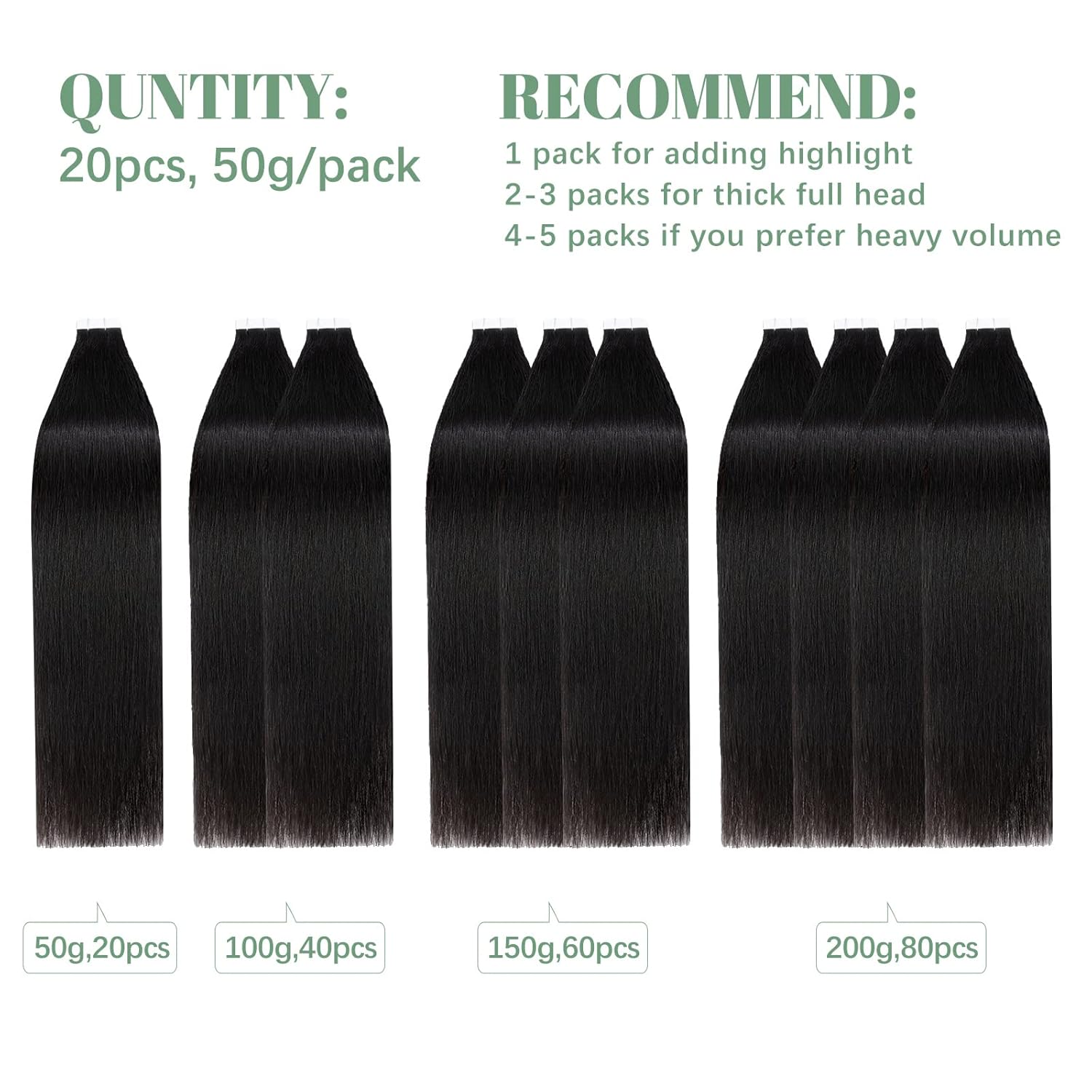 SEGO Extensiones de cabello humano con cinta, 20 unidades, 1.76 ozpaquete, extensiones de cabello humano Remy, lacio, sin costuras, para mujeres,
