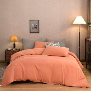 Juego de funda de edredón naranja 100% algodón, tamaño Queen, juego de ropa de cama suave de lujo de 3 piezas con cierre de cremallera. Funda de Juego de funda de edredón naranja 100% algodón, tamaño Queen, juego de ropa de cama suave de lujo de 3 piezas con cierre de cremallera. Funda de
