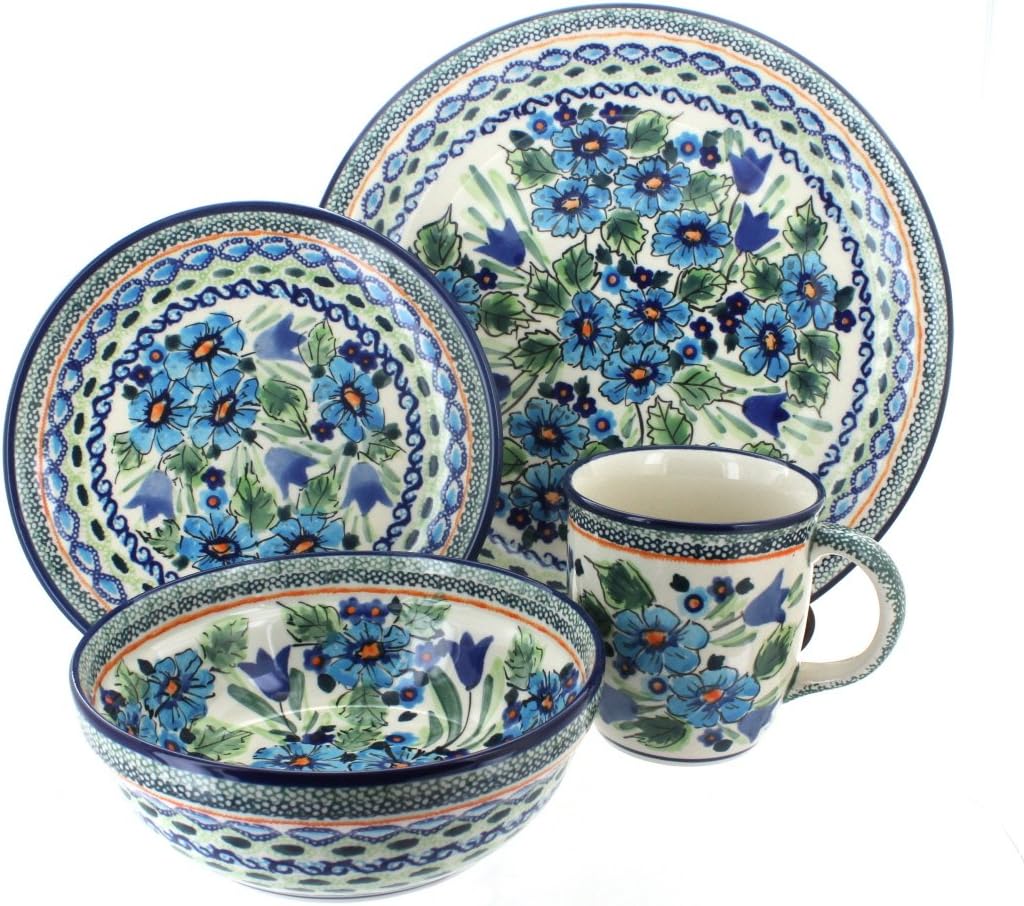 Juego de vajilla de 16 piezas Blue Rose Polish Pottery Ballina