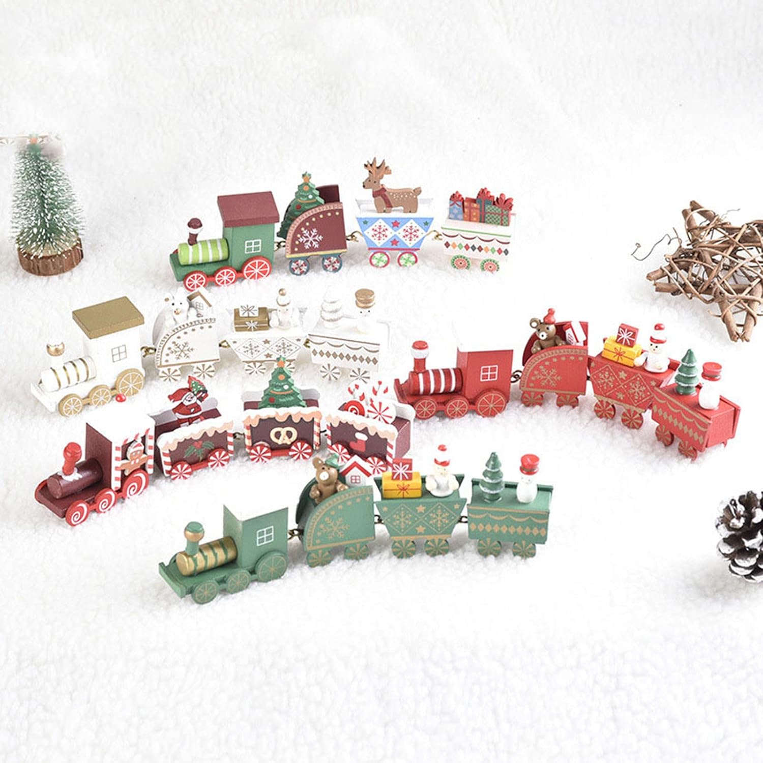 Tren de Navidad pintado de madera para decoración de Navidad, juguetes de regalo para niños, figura de tren de Navidad, decoración de mini