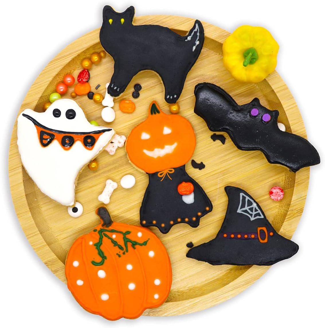 Juego de 6 cortadores de galletas de acero inoxidable para Halloween, calabaza, murciélago, fantasma, sombrero de bruja, gato, hombre de calabaza