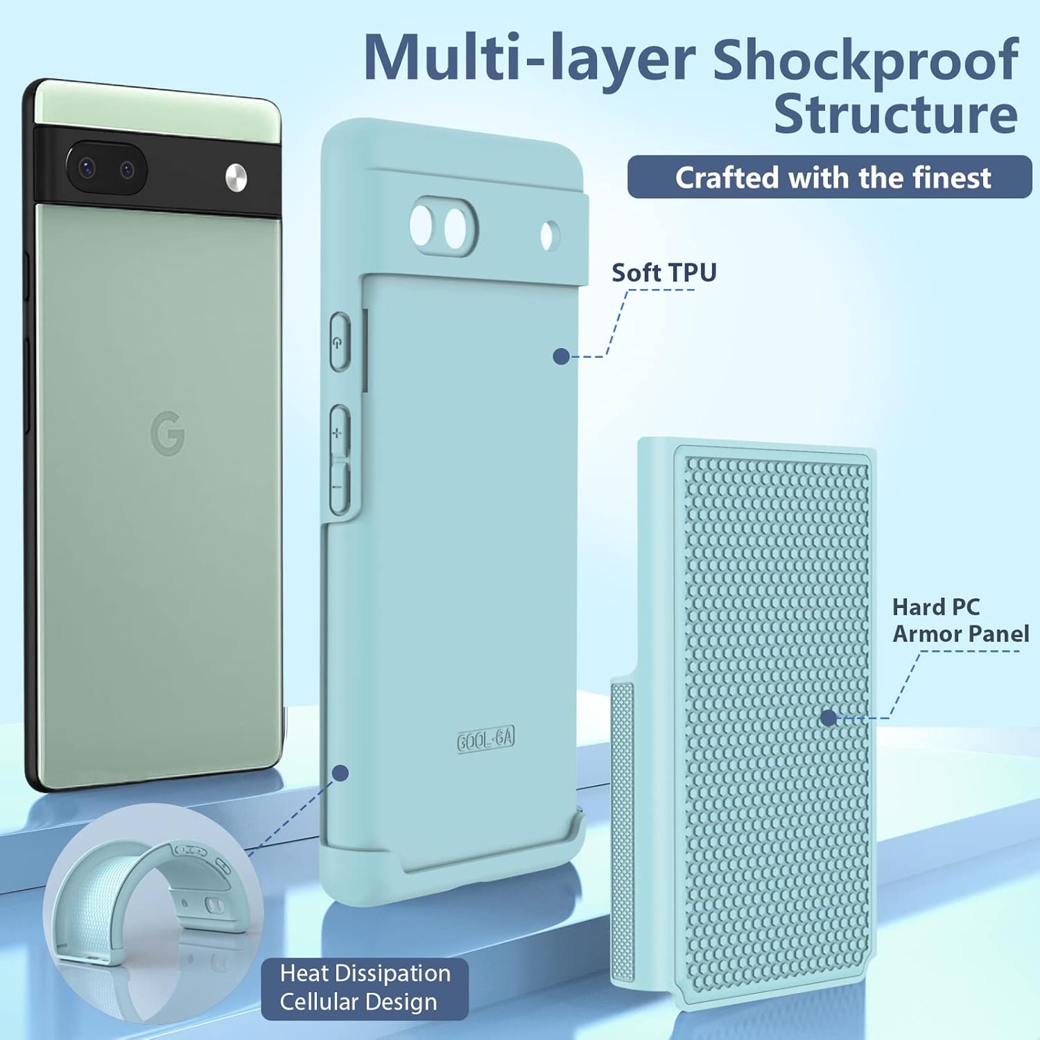 JXVM Funda para teléfono Google Pixel 6a funda protectora de doble capa resistente para teléfono celular, a prueba de golpes, con parte trasera