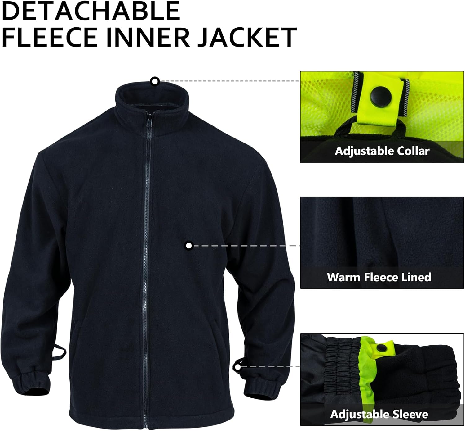 Chaquetas de seguridad reflectantes de alta visibilidad para hombres 2 en 1 ANSI Clase 3 Hi Vis Chaqueta de invierno impermeable