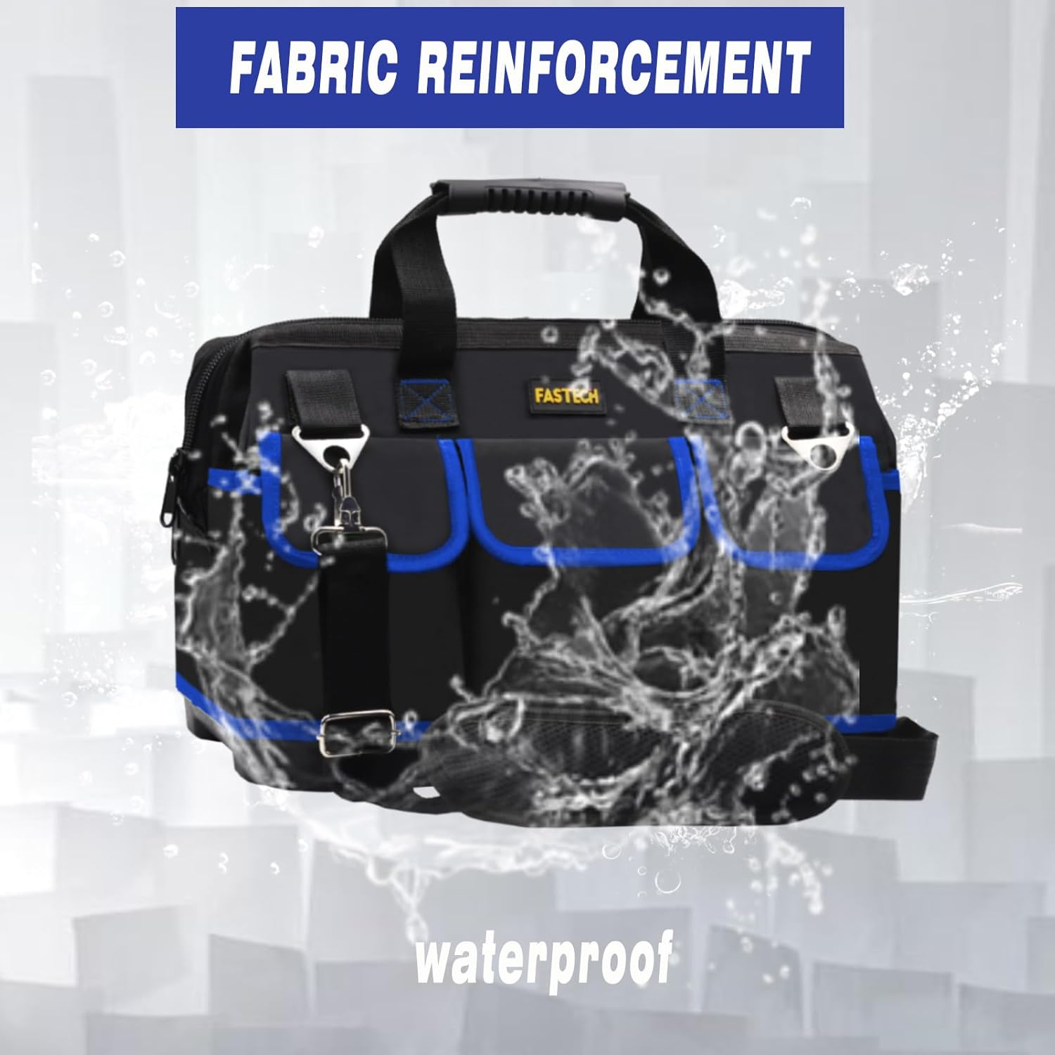 Bolsa de herramientas de 22 pulgadas, kit de herramientas de boca ancha impermeable, organizador de bolsa de herramientas resistente con correas