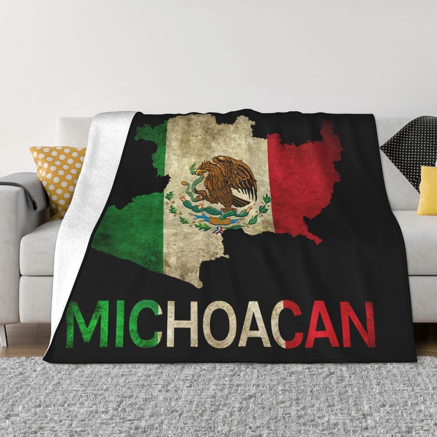 Michoacán – Manta de felpa suave y mullida de 80 x 60 pulgadas con diseño de mapa mexicano de México, súper suave, cálida, manta de forro polar para