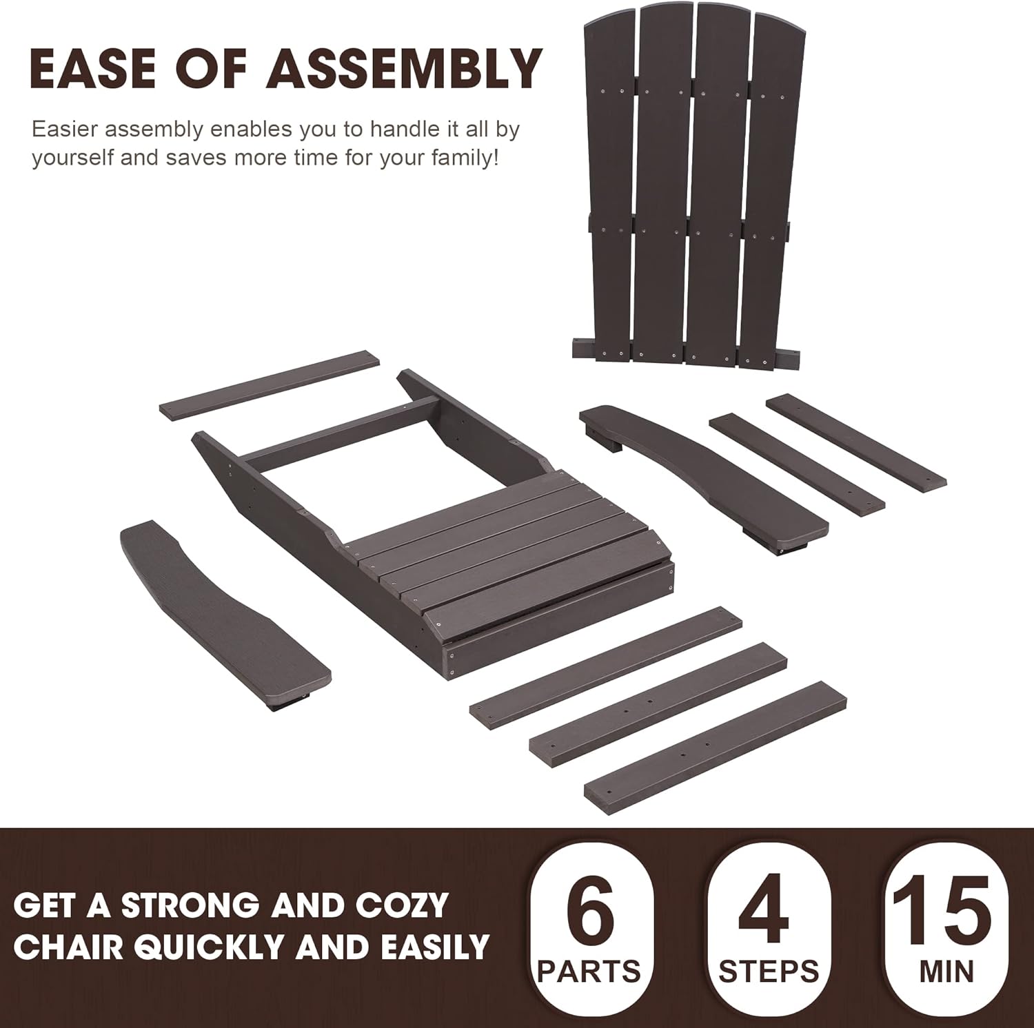 Aok Garden – Silla de jardín estilo Adirondack para patio, de madera resistente a la intemperie, muebles para césped y balcón, 2 unidades, color café
