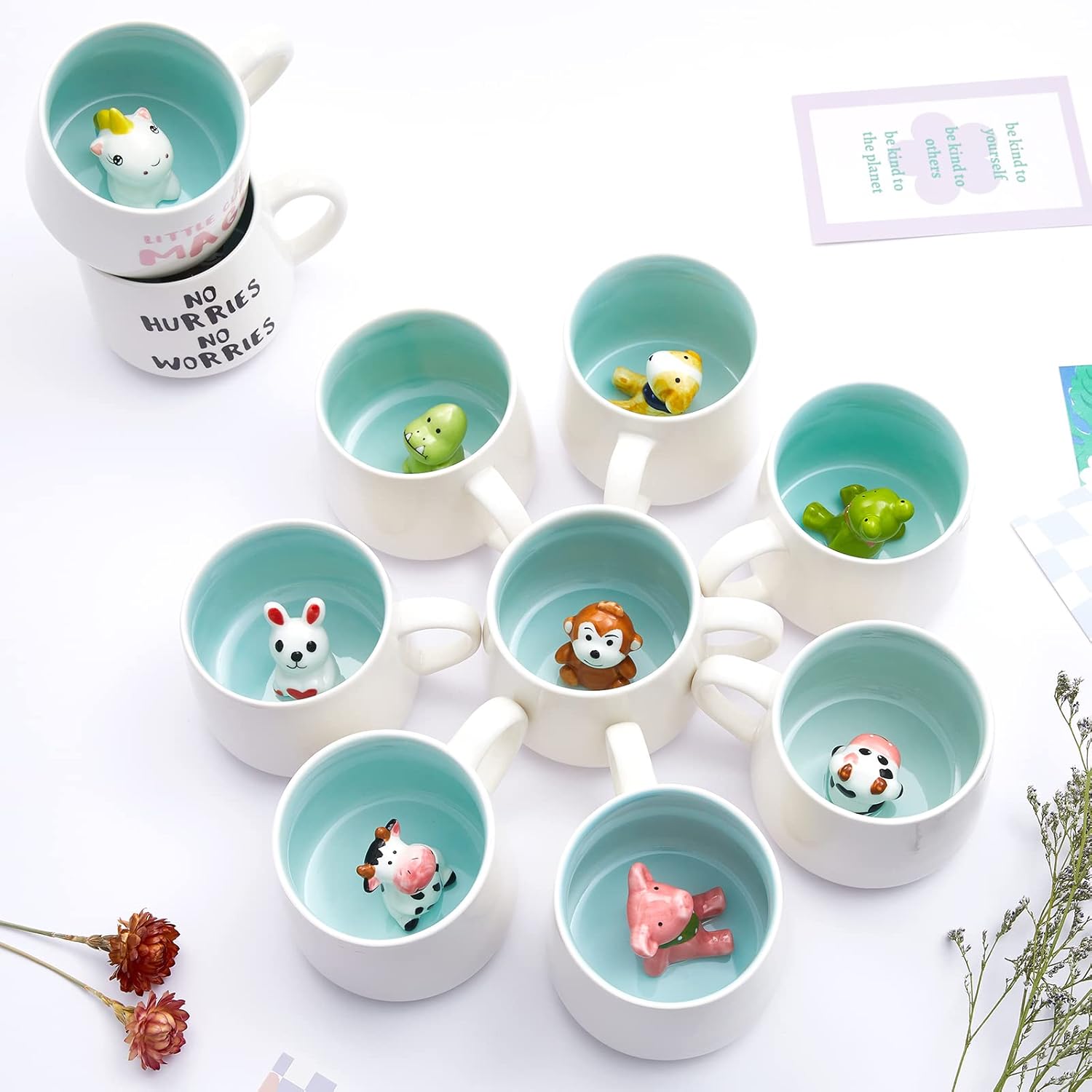 Jeuhoue Taza de cerámica de dinosaurio oculta en el interior de animales 3D, 12 onzas, bonita taza para Navidad, cumpleaños, regalos del día de San