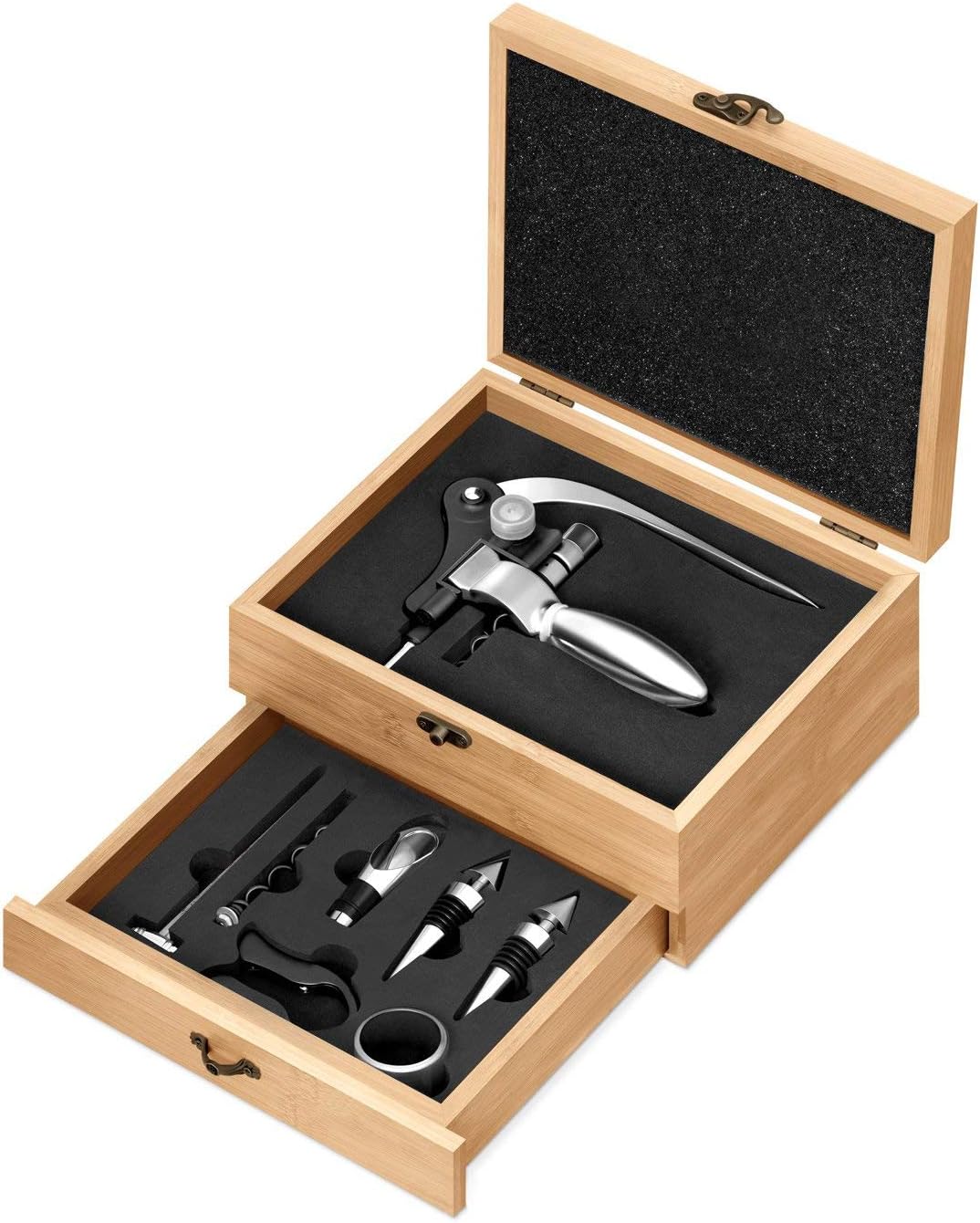 Maverton Juego de abridor de vino para él – Juego de sacacorchos de sumiller – Accesorios de apertura de vino de acero inoxidable en estuche de