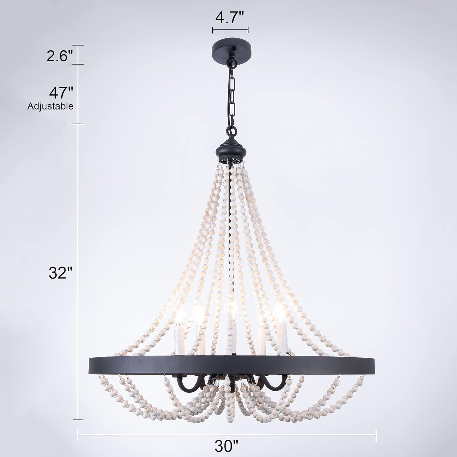 Tochic Candelabro de cuentas, lámpara de 30 pulgadas de color negro para entrada, lámpara de cristal del imperio francés para sala de estar,