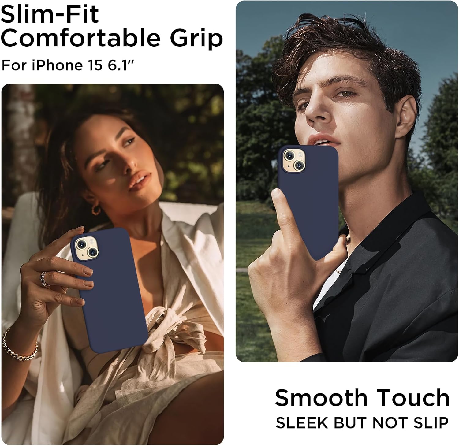 Compatible con iPhone 15, funda de silicona líquida, funda protectora de cuerpo completo a prueba de golpes forro de microfibra suave, funda delgada