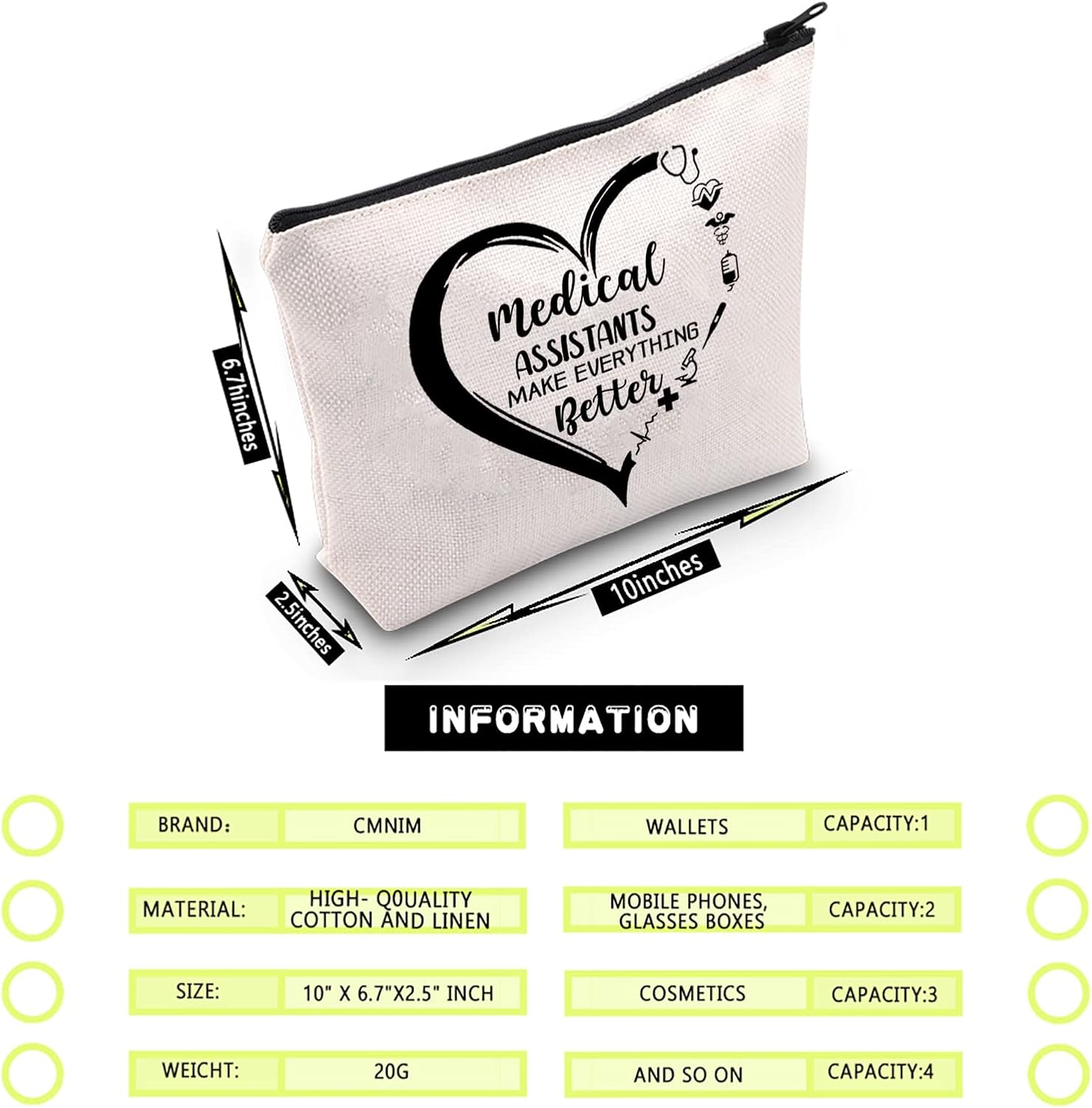 CMNIM Bolsa de maquillaje para asistente médico, bolsa de suministros de graduación para la escuela de enfermería, regalos para enfermeras, médicos,