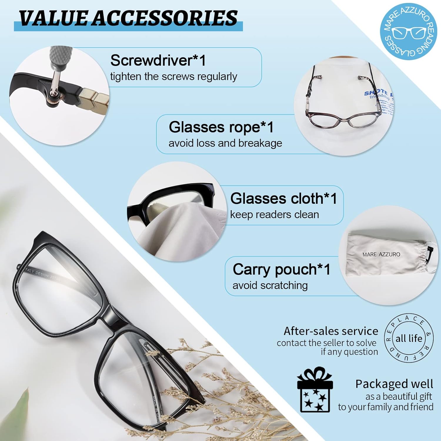 MARE AZZURO Gafas de lectura de gran tamaño para hombre, grandes lectores cuadrados 1.0 1.25 1.5 1.75 2.0 2.25 2.5 2.75 3.0 3.5 4.0 5.0 6.0