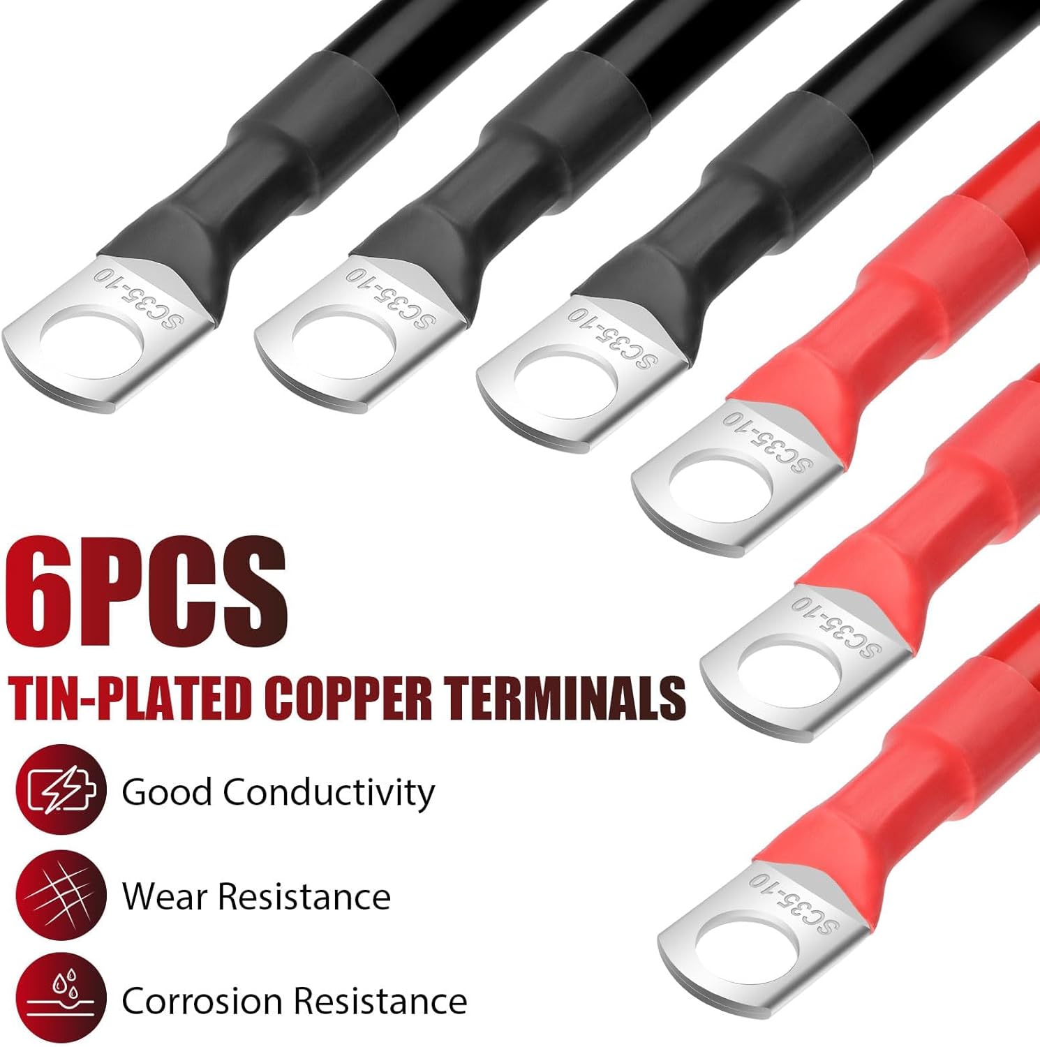Linkstyle 6 cables de batería 2 AWG, cable de batería automático con terminales de 38 pulgadas, cable de cobre, cables de batería rojos y negros