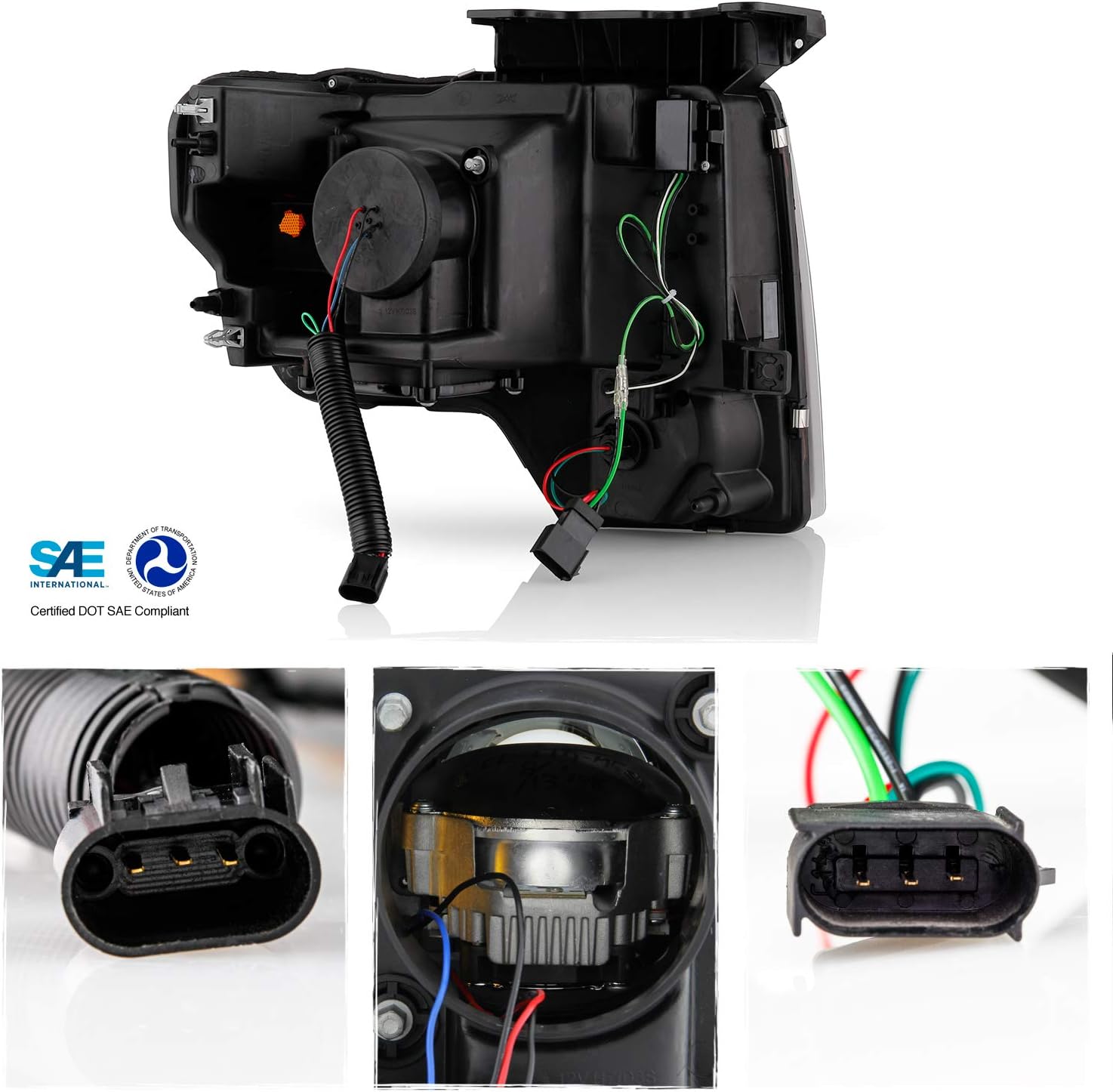 AKKON – Compatible con Ford F150 2009-2014 tipo halógeno Par de faros delanteros negros con luz LED completa de haz alto y bajo + lámpara de